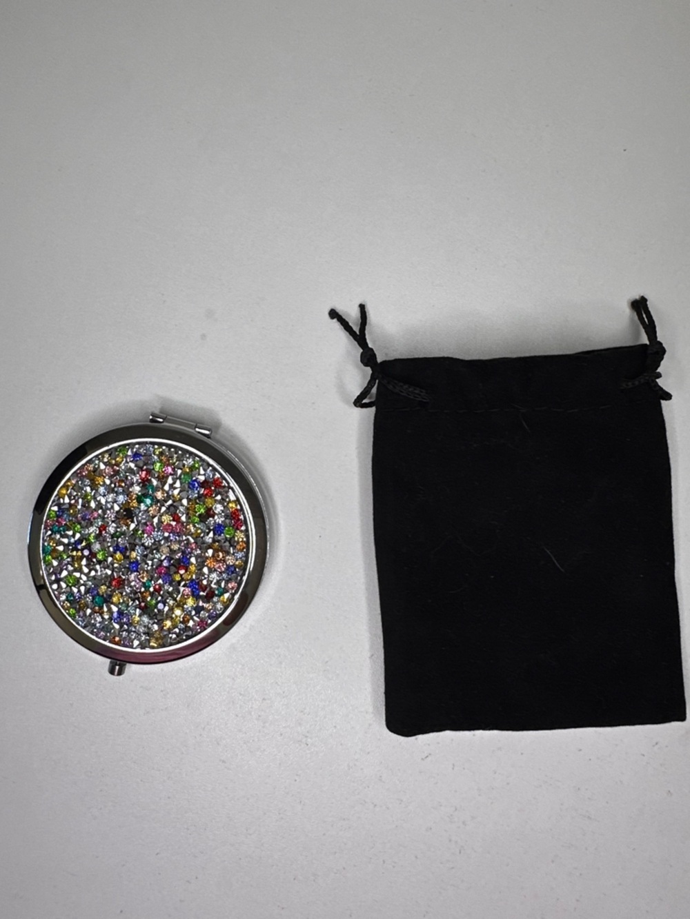Round Rhinestone Compact Mirror - Multicolor
